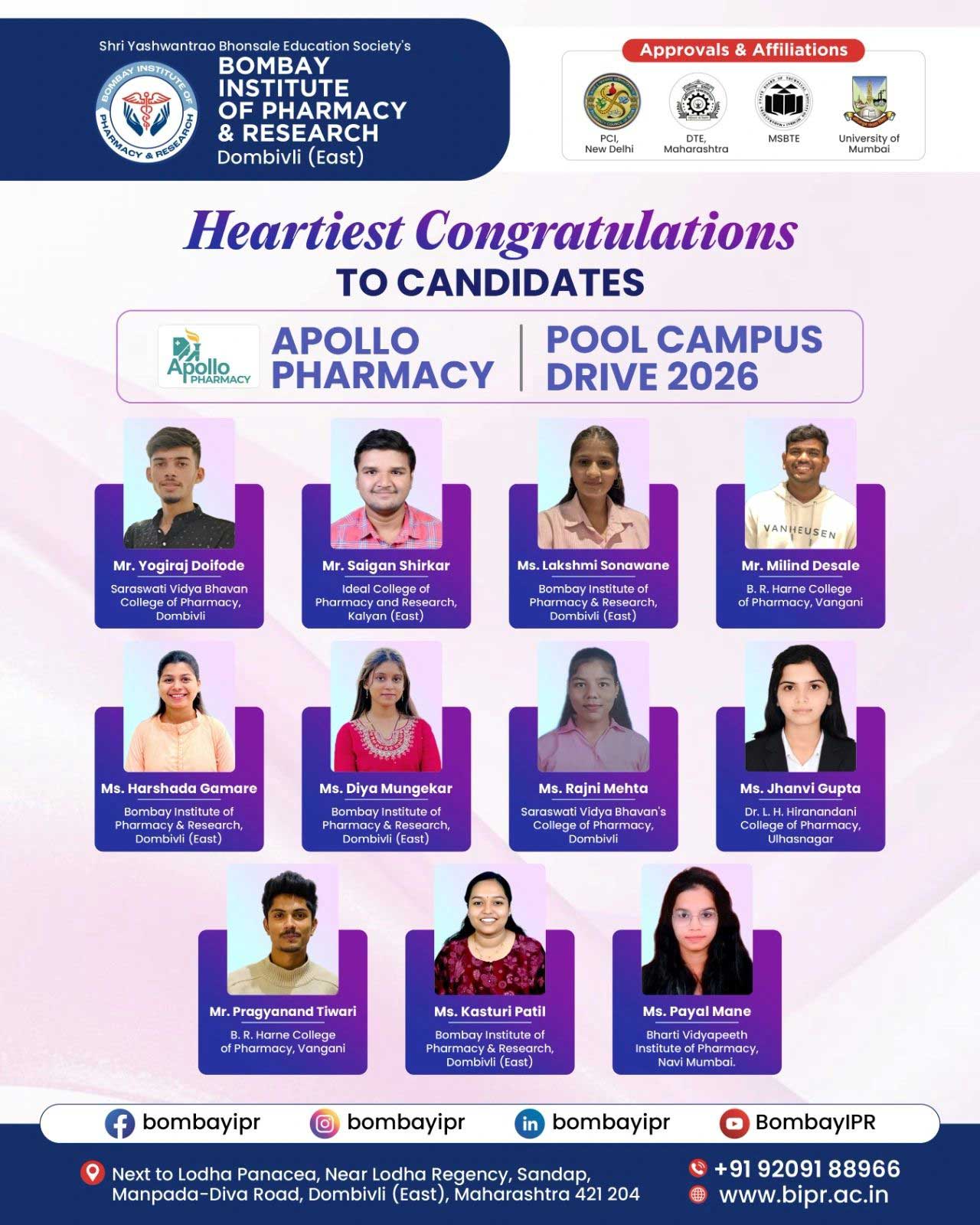 selected candidates of the Apollo Pharmacy Pool Campus Drive 2026 2