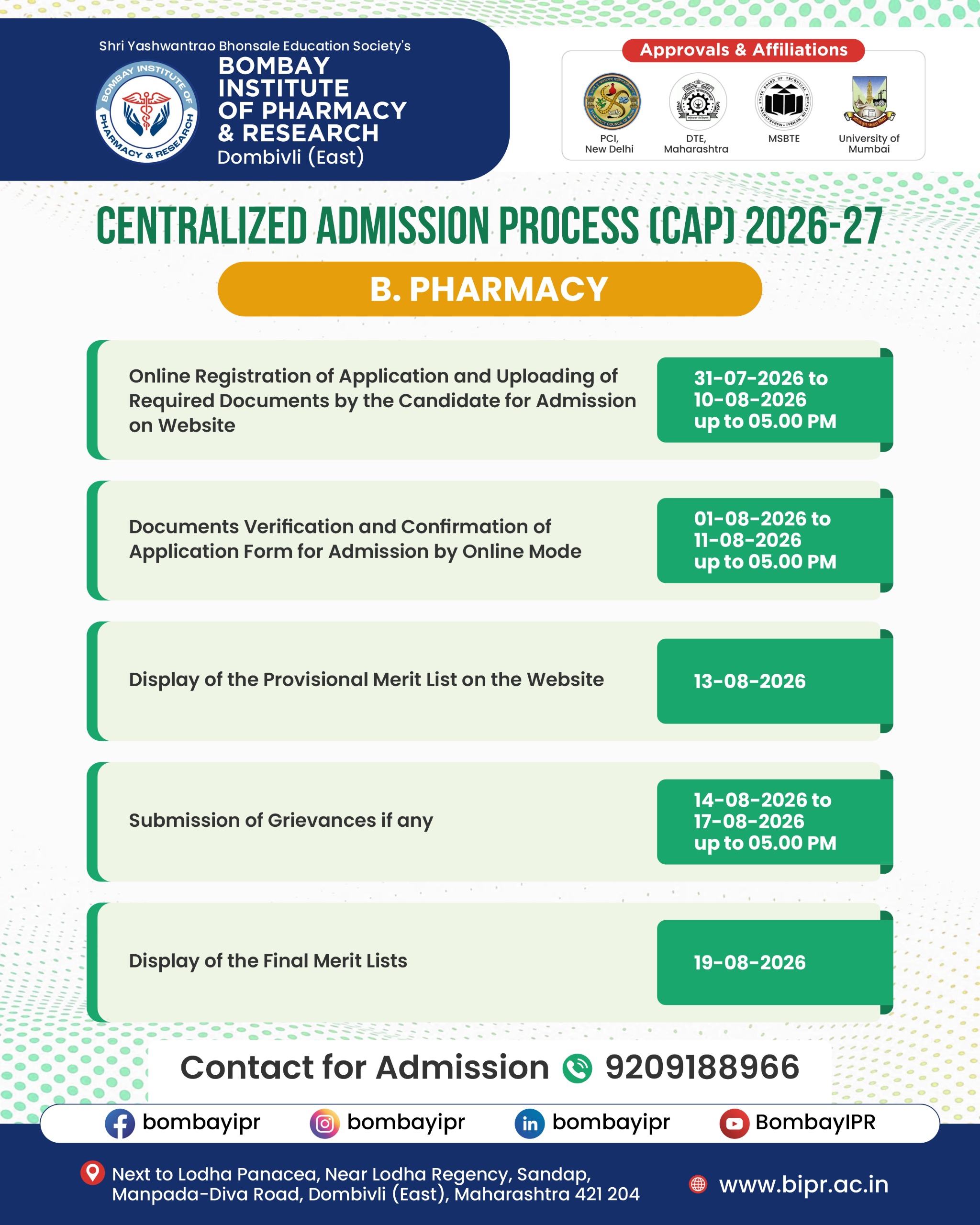 B. Pharmacy Admission