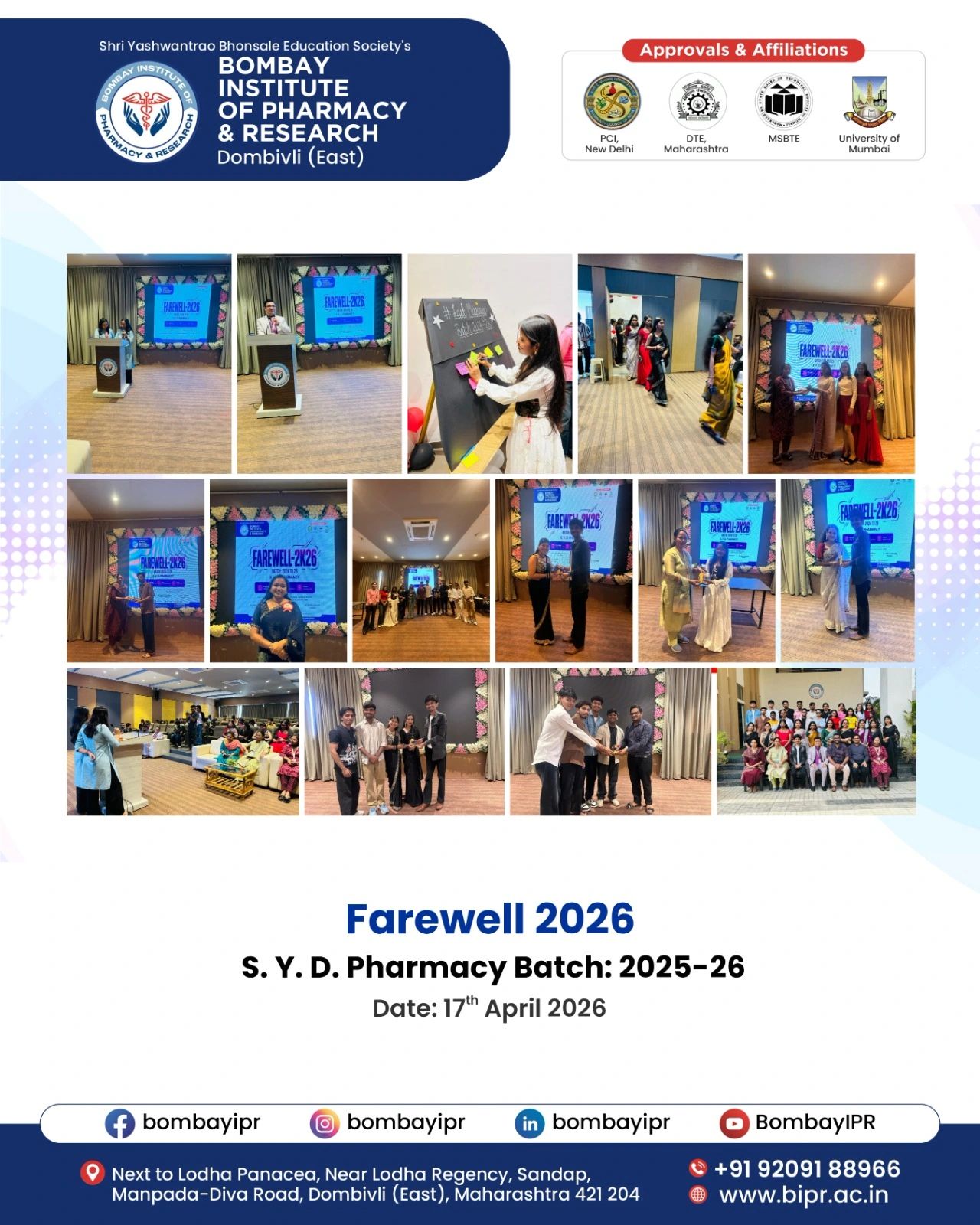 Farewell S. Y. D. Pharmacy Batch: 2025-26